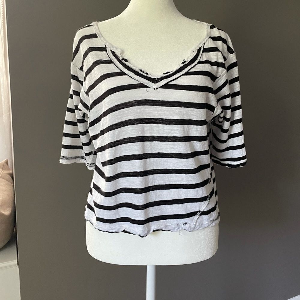 We The Free Black and White Striped Short Sleeve Tee